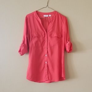 New York & Co Orange Long-Sleeved Button Down XS